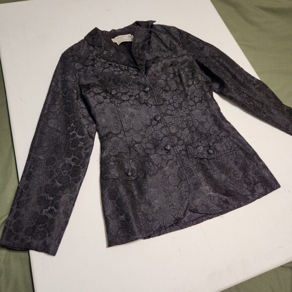 Rare Vintage 60s Panhandle slim Western Goth Punk Black Floral Brocade Blazer - Picture 13 of 15